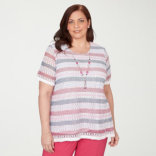 Alfred Dunner Womens Plus Crew Neck Short Sleeve T-Shirt