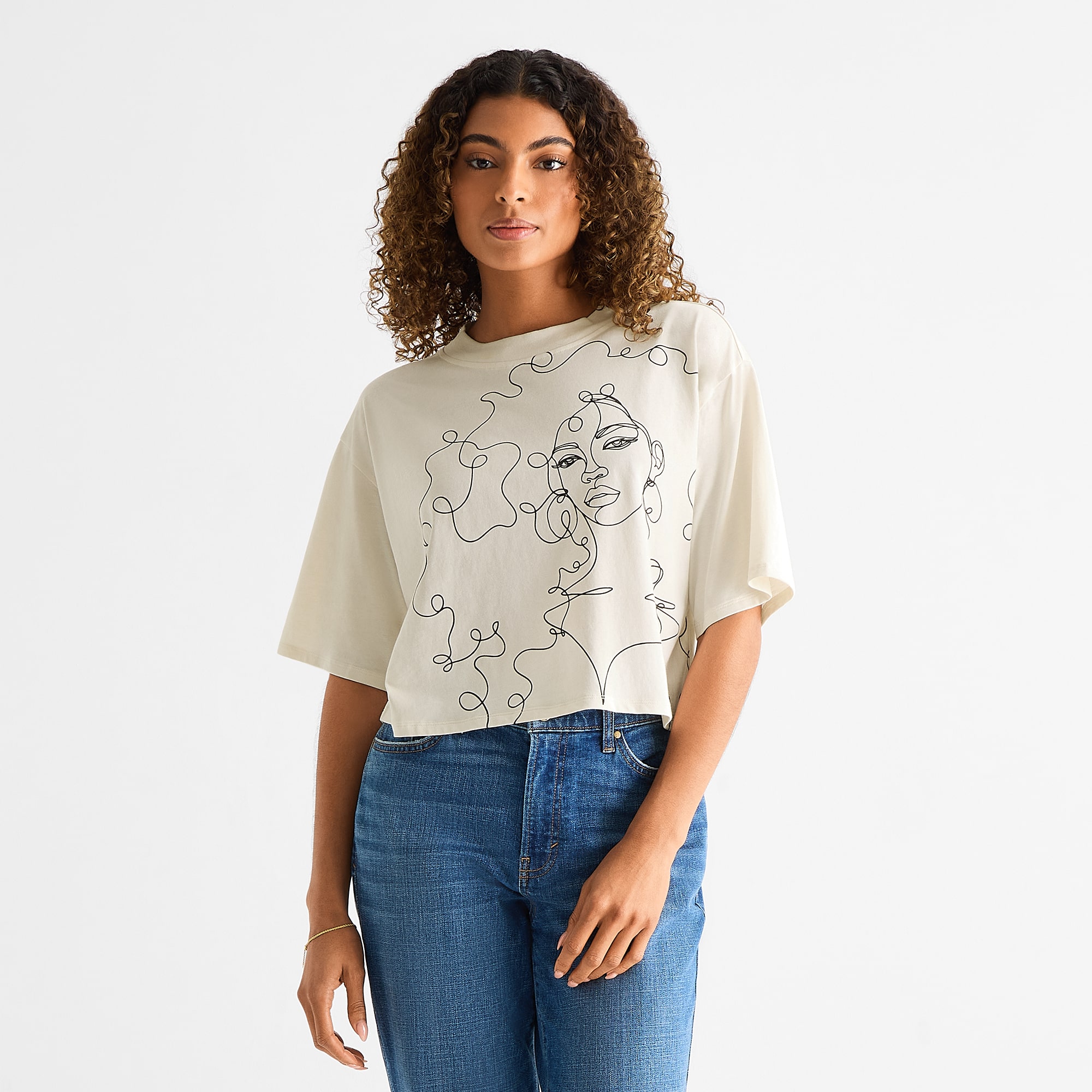 Hope & Wonder Black History Month Drawing Womens Crew Neck Short Sleeve Crop Top