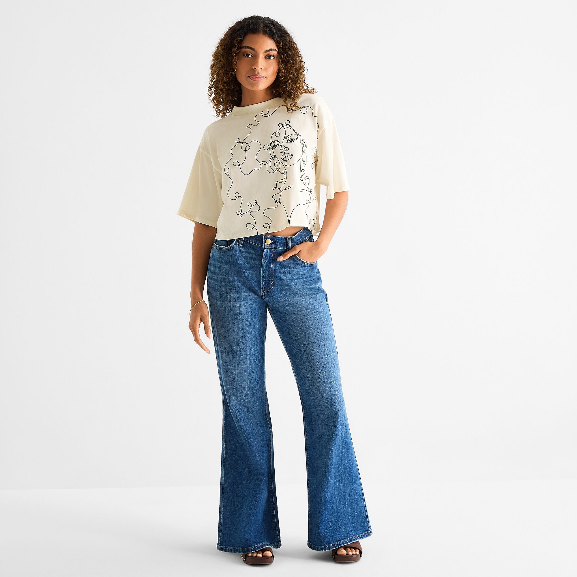 Hope & Wonder Black History Month Drawing Womens Crew Neck Short Sleeve Crop Top