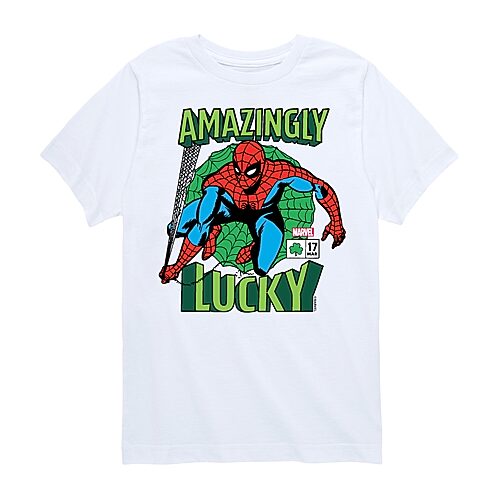 Disney Collection Little & Big Kid Boys Crew Neck Short Sleeve Regular Fit Marvel Spiderman Graphic T-Shirt, X-large, White