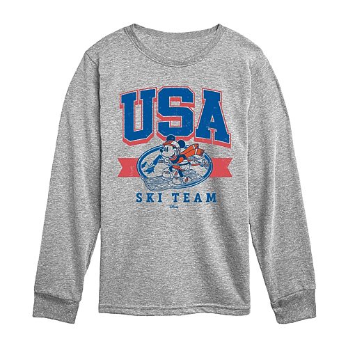 Disney Collection Little & Big Kid Boys Crew Neck Long Sleeve Regular Fit Mickey Mouse Graphic T-Shirt, X-large, Gray