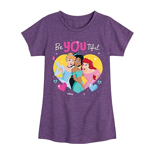 Disney Collection Little & Big Kid Girls Crew Neck Short Sleeve Regular Fit Ariel Cinderella Princess Graphic T-Shirt, X-large, Purple