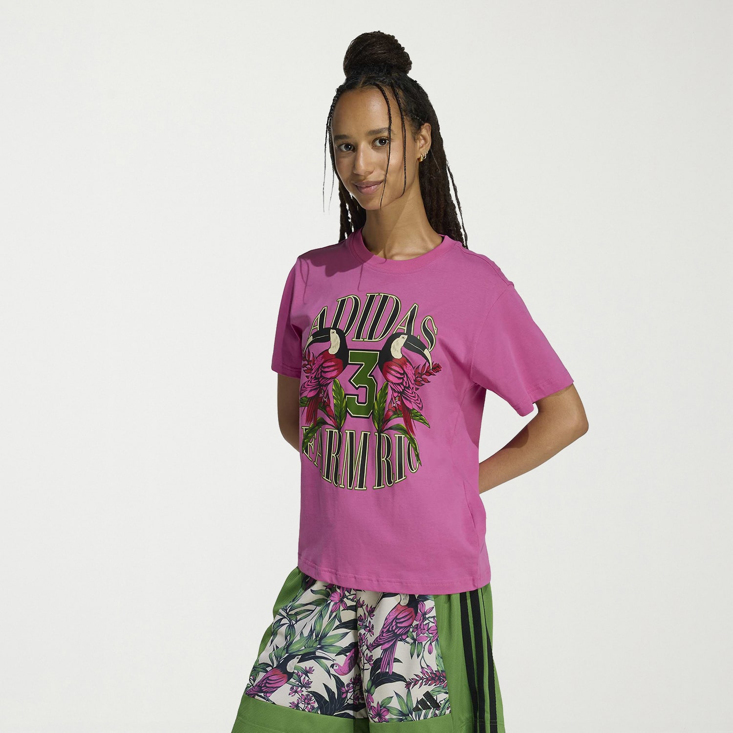 adidas Womens Farm Rio Crew Neck Short Sleeve Active T-Shirt