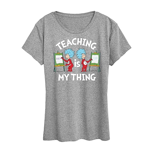Teaching Is My Thing Womens Crew Neck Short Sleeve Classic Fit Dr. Seuss Graphic T-Shirt, Medium, Gray