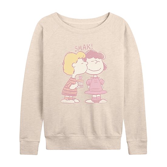Lucy Schroeder Vday Kiss Womens Boat Neck Long Sleeve Classic Fit Peanuts Graphic T-Shirt