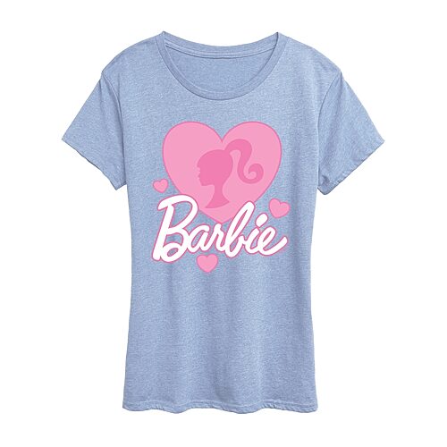 Air Waves Love Hearts Womens Crew Neck Short Sleeve Classic Fit Barbie Graphic T-shirt In Blue