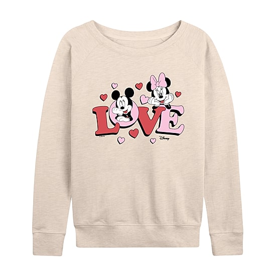 Love Mickey Minnie Womens Boat Neck Long Sleeve Classic Fit Mickey and Friends Graphic T-Shirt