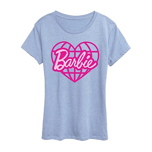 Air Waves February Heart Globe Womens Crew Neck Short Sleeve Classic Fit Barbie Graphic T-shirt In Blue