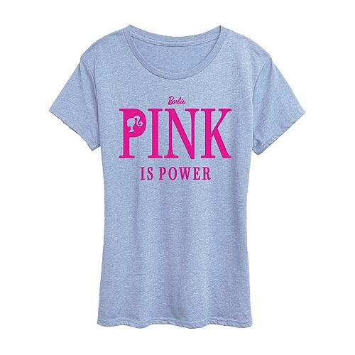 Air Waves Pink Is Power Womens Crew Neck Short Sleeve Classic Fit Barbie Graphic T-shirt In Blue
