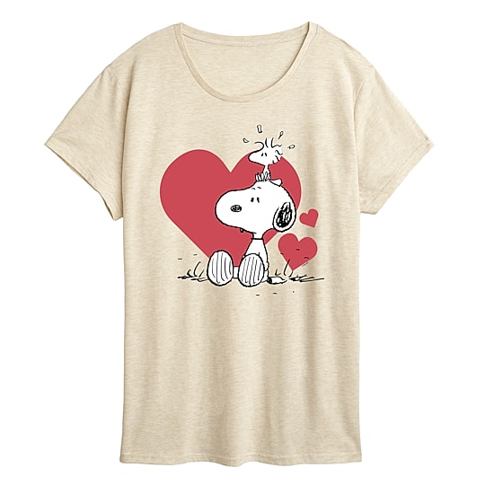 Snoopy And Woodstock Heart Womens Scoop Neck Short Sleeve Classic Fit Peanuts Graphic T-Shirt