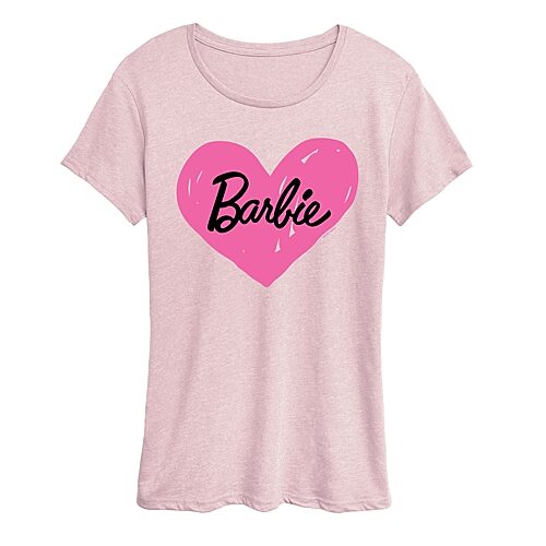 Air Waves Barbie Hand Painted Heart Logowomens Womens Crew Neck Short Sleeve Classic Fit Barbie Graphic T-shir In Pink