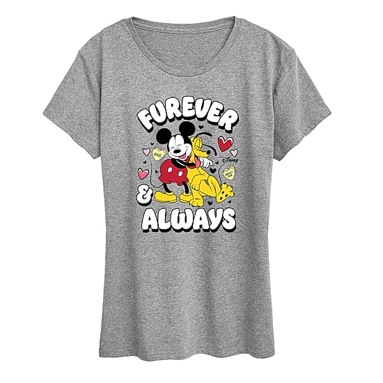 Furever And Always Womens Crew Neck Short Sleeve Classic Fit Mickey and Friends Graphic T-Shirt