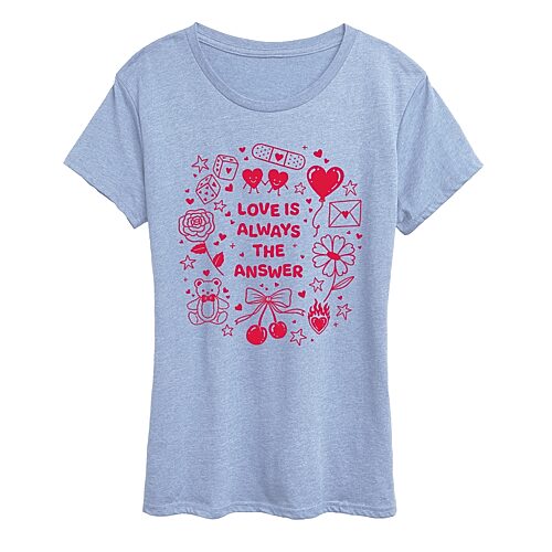 Air Waves Love Always Answer Womens Womens Crew Neck Short Sleeve Classic Fit Graphic T-shirt In Blue
