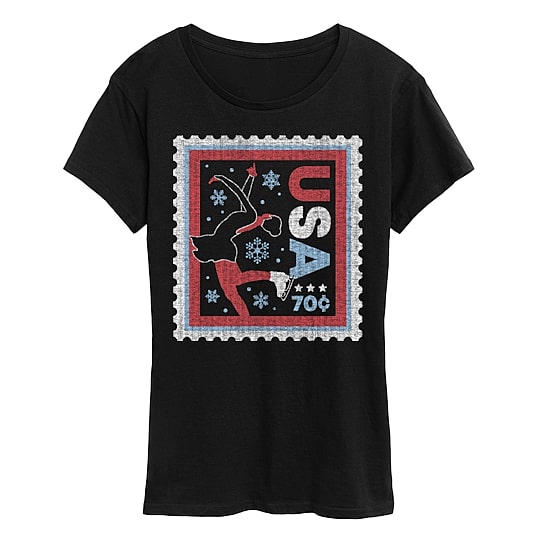 Figure Skater Stamp Womens Crew Neck Short Sleeve Classic Fit Graphic T-Shirt