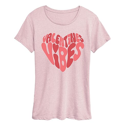 Air Waves Valentines Vibes Womens Scoop Neck Short Sleeve Classic Fit Graphic T-shirt In Pink