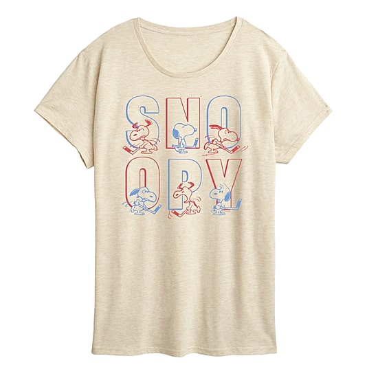 Hockey Snoopy Womens Crew Neck Short Sleeve Classic Fit Peanuts Graphic T-Shirt