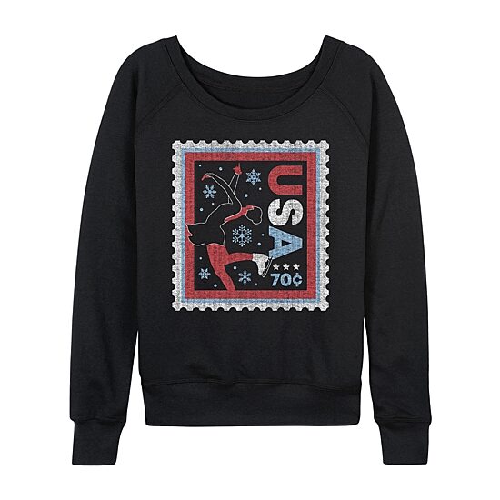 Figure Skater Stamp Womens Boat Neck Long Sleeve Classic Fit Graphic T-Shirt