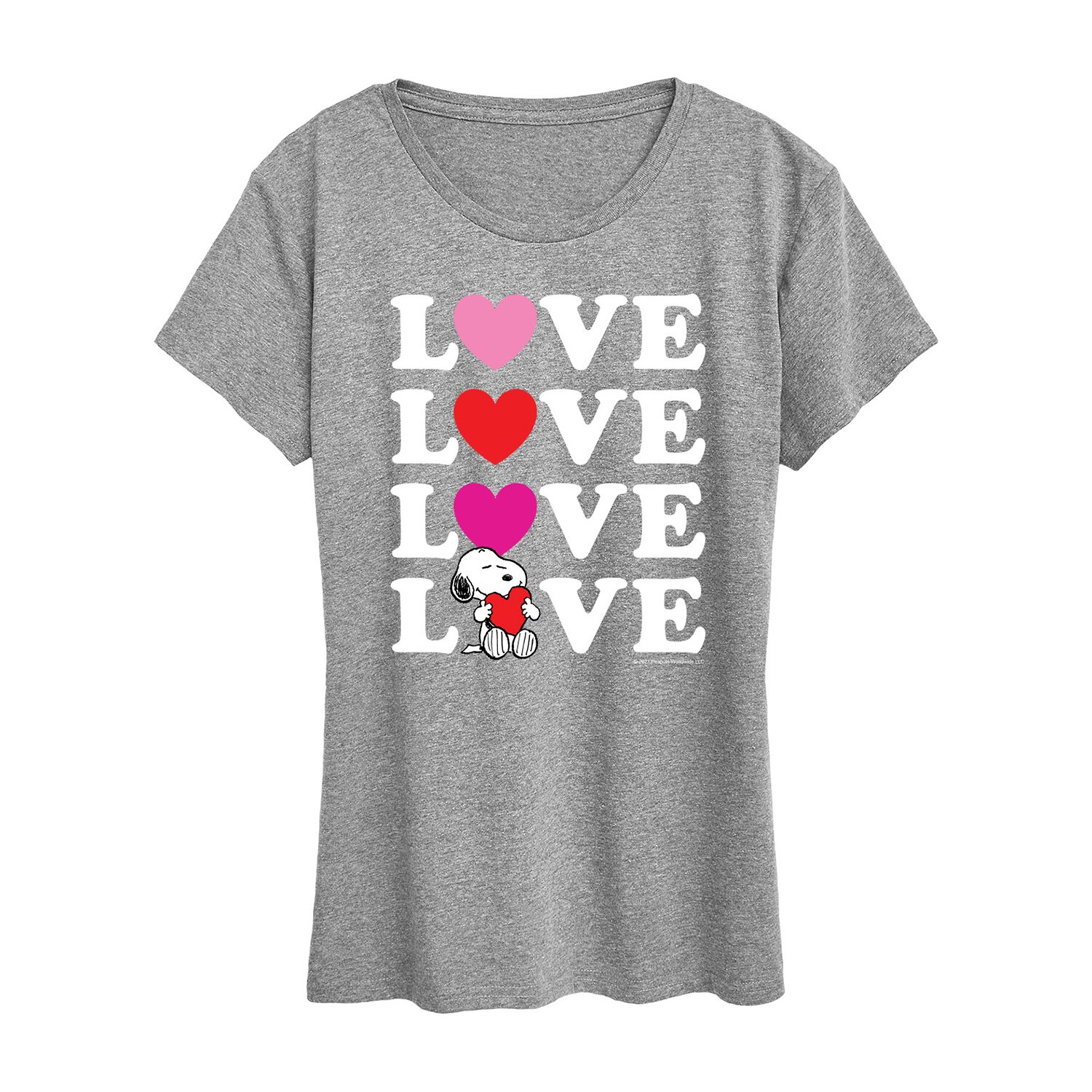 Snoopy Love Stacked Womens Crew Neck Short Sleeve Classic Fit Peanuts Graphic T-Shirt