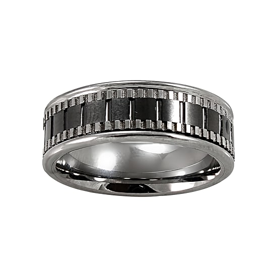  Mens Stainless & Ceramic Textured Wedding Band