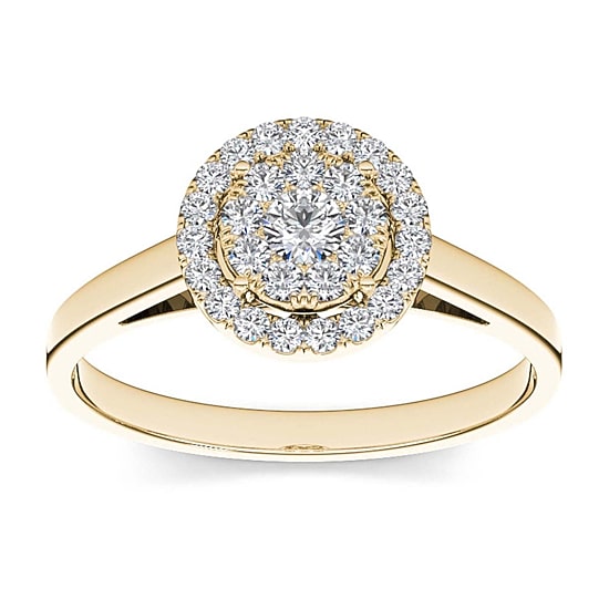 1/3 CT.T.W. Natural Diamond 10K Yellow Gold Round Cluster Engagement Ring