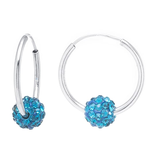 Silver Treasures Womens Red Crystal Sterling Silver 16mm Hoop Earrings