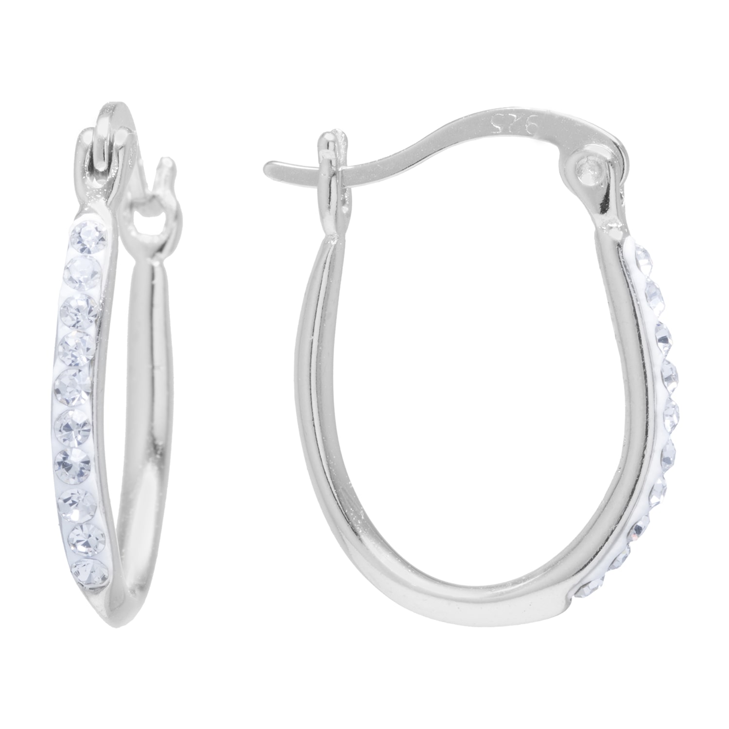 Silver Treasures Womens Crystal Sterling Silver 18mm Hoop Earrings