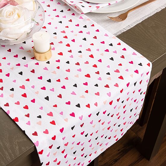 Design Imports Confetti Hearts Print Table Runner