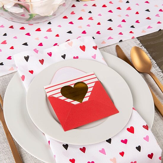 Design Imports Confetti Hearts Print Table Runner