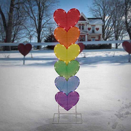 National Tree Co. 63" Stacked Rainbow Fabric HeartsTabletop Decor