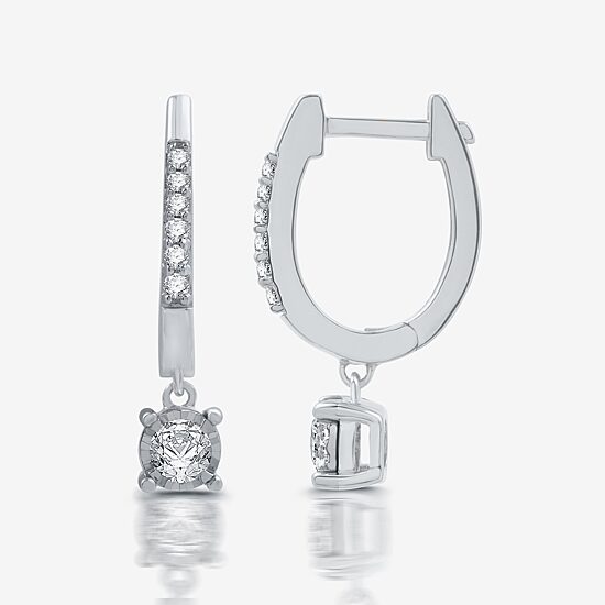 Ever Star (H-I / Si1-I1) Womens 1/2 CT. T.W. Lab Grown White Diamond 10K Gold 21mm Round Hoop Earrings