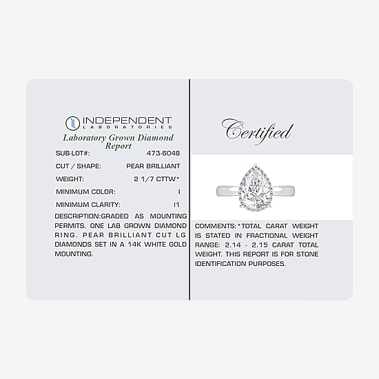 (I / I1) Womens 2 1/7 Ct. T.W. Lab Grown White Diamond 14K Gold Pear Halo Engagement Ring