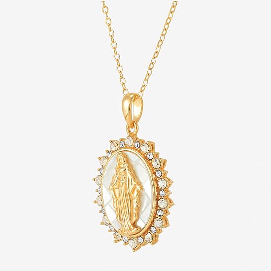 Miraculous Medal Womens White Mother Of Pearl 14K Gold Over Silver Oval 20 Inch Pendant Necklace