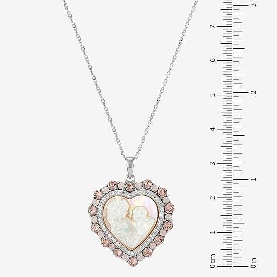 Womens Pink Mother Of Pearl Sterling Silver Cameo Heart 18 Inch Pendant Necklace