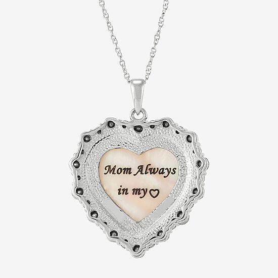 Womens Pink Mother Of Pearl Sterling Silver Cameo Heart 18 Inch Pendant Necklace