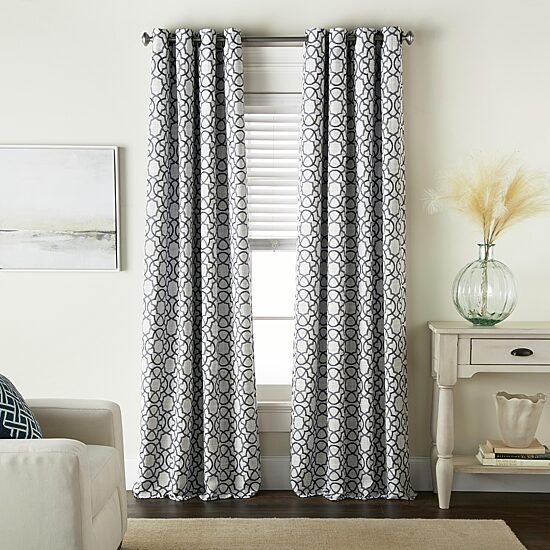 Max Blackout Campbell Geo Jacquard Grommet Top Energy Saving 100% Blackout Single Curtain Panel