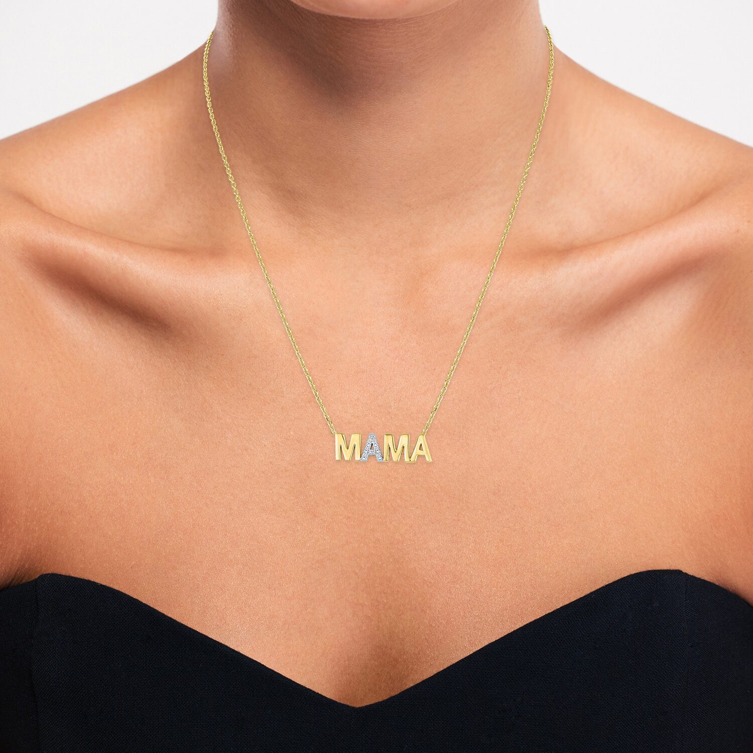 "Mama" (G-H / I1-I2) Womens Diamond Accent Lab Grown White Diamond 10K Gold 18 Inch Pendant Necklace