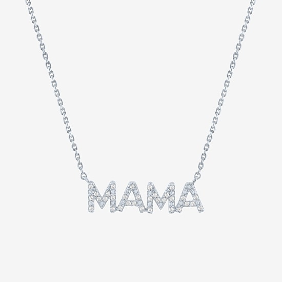 "Mama" (G-H / I1-I2) Womens 1/10 CT. T.W. Lab Grown White Diamond Sterling Silver 16 Inch Pendant Necklace