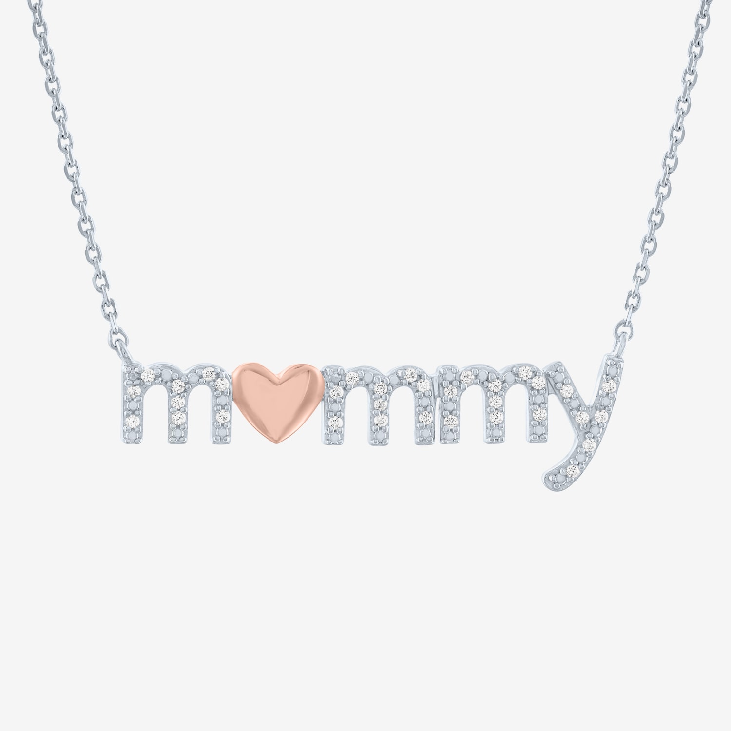 "Mommy" (G-H / I1-I2) Womens 1/10 CT. T.W. Lab Grown White Diamond 14K Rose Gold Over Silver Sterling Silver Heart 18 Inch Pendant Necklace