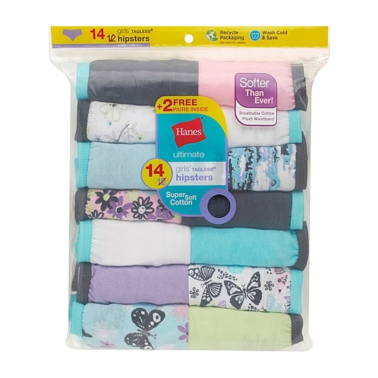 Hanes Bonus Pack Little & Big Kid Girls 12+2 Pack Hipster Panty Guh14b