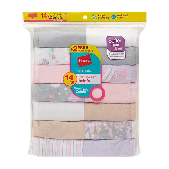 Hanes Bonus Pack Little & Big Kid Girls 12+2 Pack Briefs Gubb4b