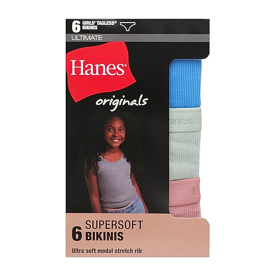 Hanes Originals Ultimate Little & Big Girls 6 Pack SuperSoft Bikini Panty