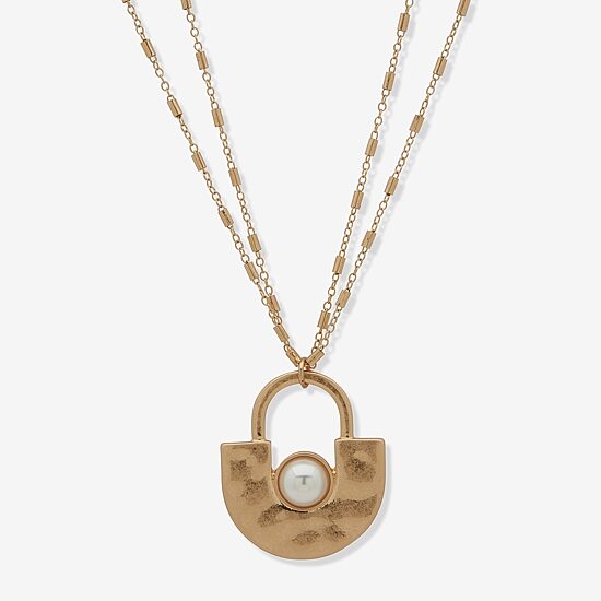 a.n.a Two Tone Hammered Womens 32 Inch Pendant Necklace