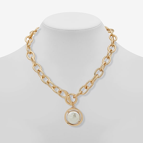 Worthington Gold Tone Toggle Womens White Simulated Pearl 17 Inch Pendant Necklace