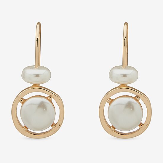 Worthington Gold Tone Womens White Simulated Pearl Oval Drop Earrings