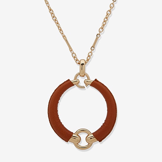 Worthington Gold Tone Cognac Leather Womens 34 Inch Pendant Necklace