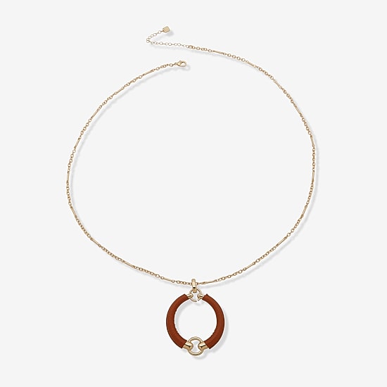 Worthington Gold Tone Cognac Leather Womens 34 Inch Pendant Necklace
