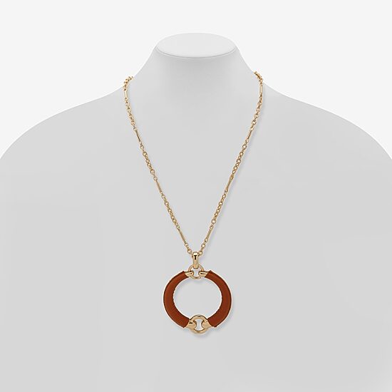 Worthington Gold Tone Cognac Leather Womens 34 Inch Pendant Necklace