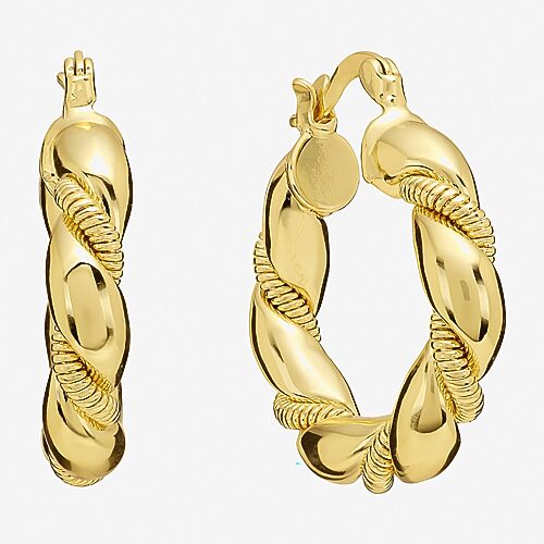 Silver Reflections Twisted Womens 14K Gold Over Brass 28.1mm Hoop Earrings, One Size