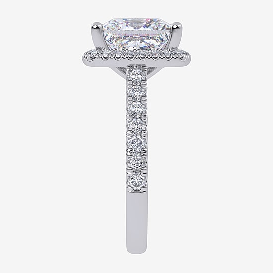 (G-H / Vs2-Si1) Womens 4 CT. T.W. Lab Grown White Diamond 14K Gold Side Stone Halo Engagement Ring