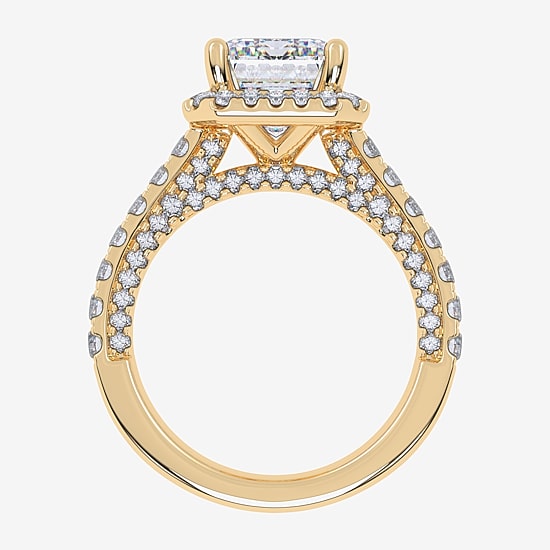 (G-H / Vs2-Si1) Womens 4 CT. T.W. Lab Grown White Diamond 14K Gold Side Stone Halo Engagement Ring